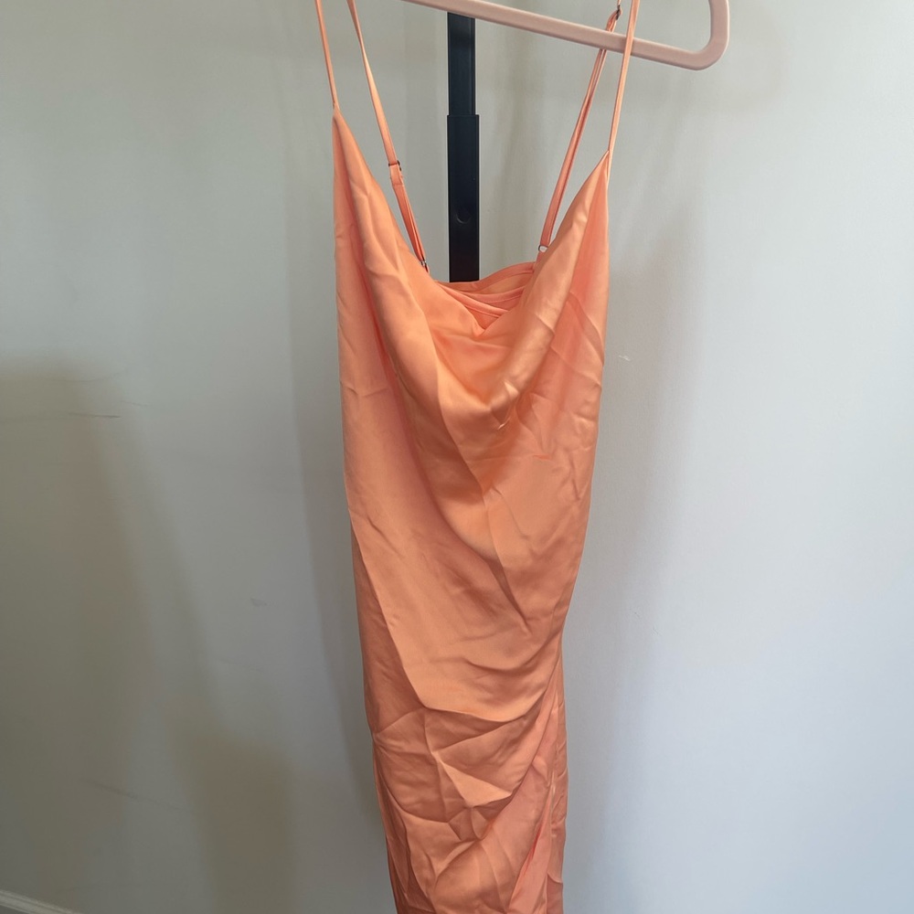 Ramy Brook Kiki ruched satin mini dress in orange. Size 6 NWOT